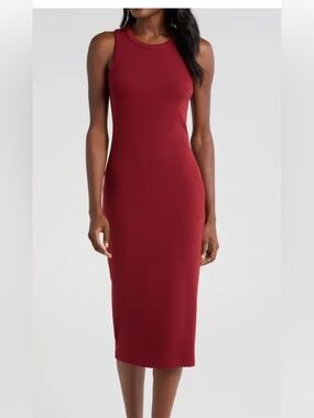 L'AGENCE Sleeveless Ribbed Midi Dress in Wine